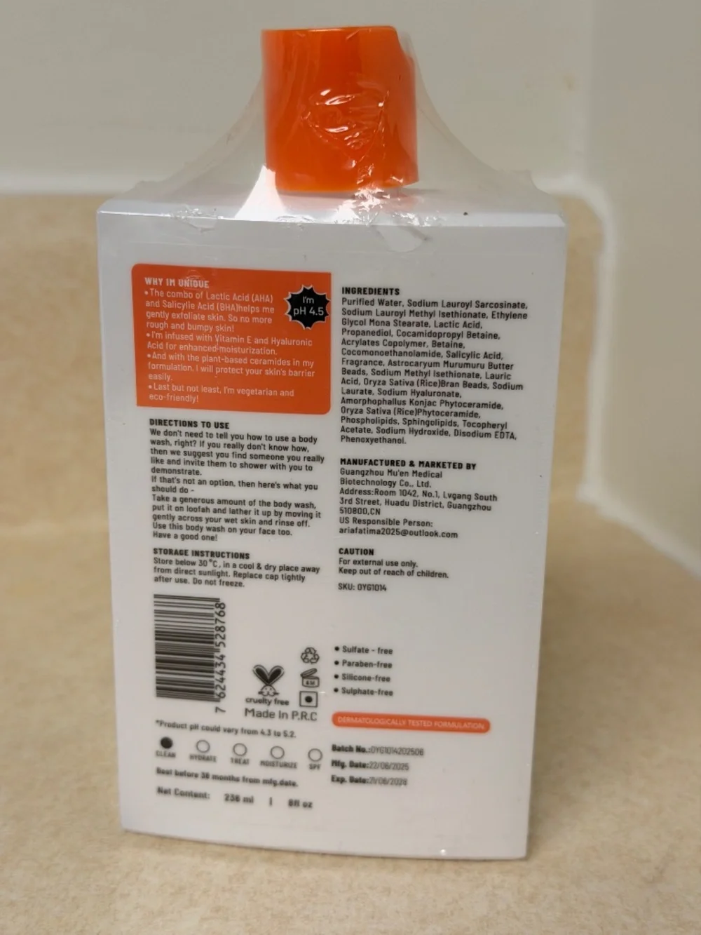 4% AHA/BHA Exfoliating Body Wash – Lactic Acid & Salicylic Acid for Rough